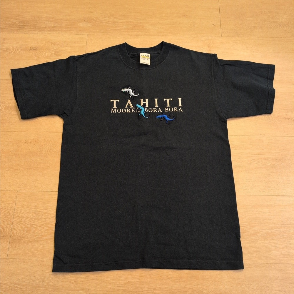 VTG Tahiti Bora Bora Adult Medium Shirt Embroidered Lizard Reptile Polynesia